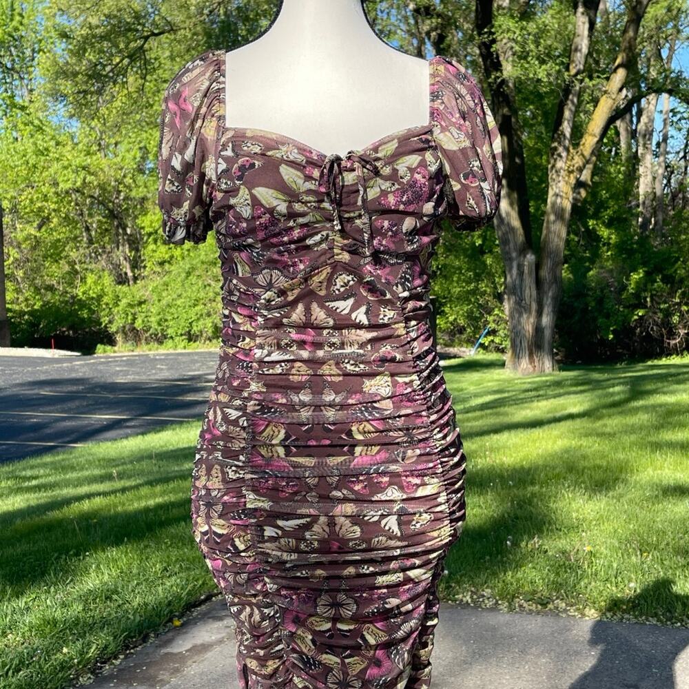 Forever 21 Floral Ruched Dress - Brown and Pink